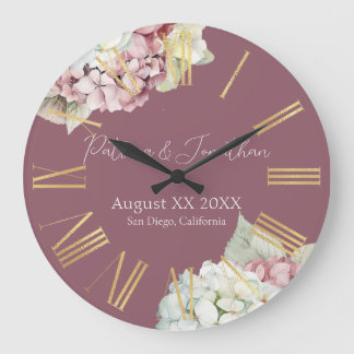 Reloj Redondo Grande Flores de hidrangea de color rosa y blanco en Rubo