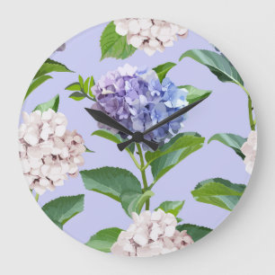 Reloj Redondo Grande Flores de hidrangea: textura floral multicolor.