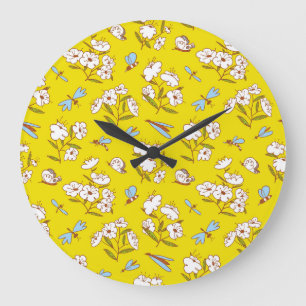 Reloj Redondo Grande Flores de insectos mariposas: Patte sin foco de ve