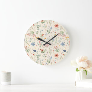 Reloj Redondo Grande flores de jardín acuarela flor silvestre prado de 