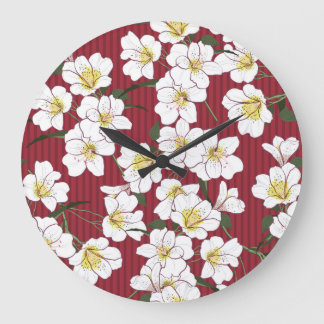 Reloj Redondo Grande Flores de jardín blanco: franja de época