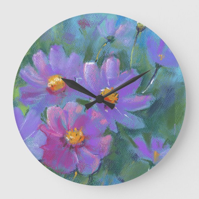 Reloj Redondo Grande Flores de jardín (Cosmos bipinnatus, Pascua mexica (Anverso)
