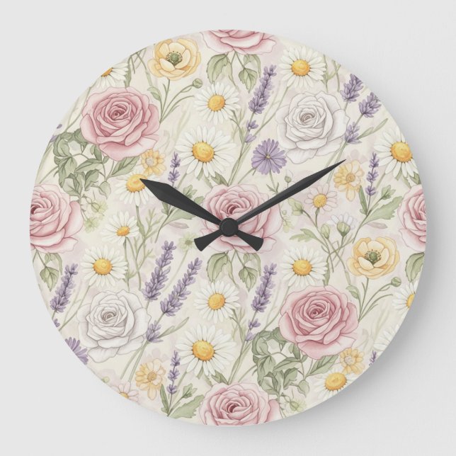 Reloj Redondo Grande Flores de jardín de Natasha Us (Anverso)