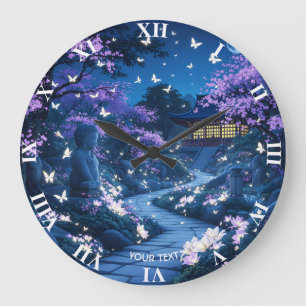Reloj Redondo Grande Flores de jardín morado de fantasía