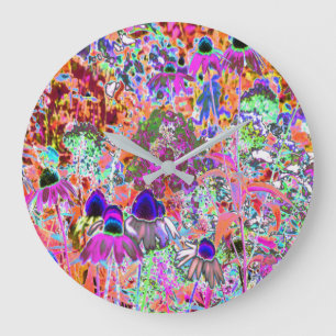 Reloj Redondo Grande Flores de jardín psicodélicas de color rosa calien