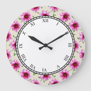 Reloj Redondo Grande Flores de jardín rosa floral Dígitos romanos