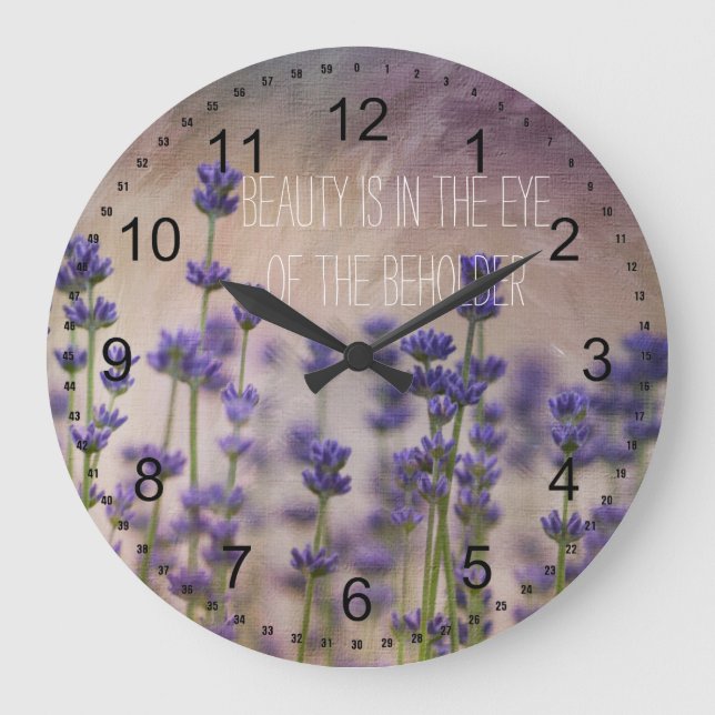 Reloj Redondo Grande Flores de la lavanda de la belleza (Anverso)