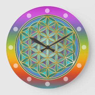Reloj Redondo Grande FLORES DE LA VIDA - Diseño de Geometrias Sagradas 