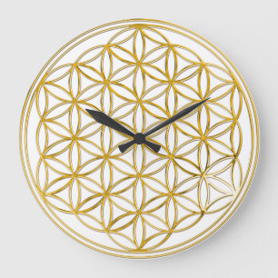 Reloj Redondo Grande FLORES DE LA VIDA - oro / Blume des Lebens