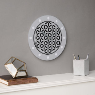 Reloj Redondo Grande FLORES DE LA VIDA - Símbolo sagrado de geometría c