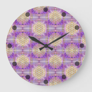 Reloj Redondo Grande FLORES DE LA VIDA - Yantra patrón ininterrumpido