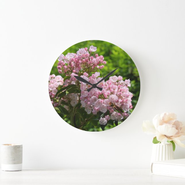 Reloj Redondo Grande Flores de laurel de la montaña rosa bonito (Hogar)