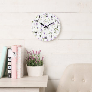 Reloj Redondo Grande Flores de lavanda bonitas