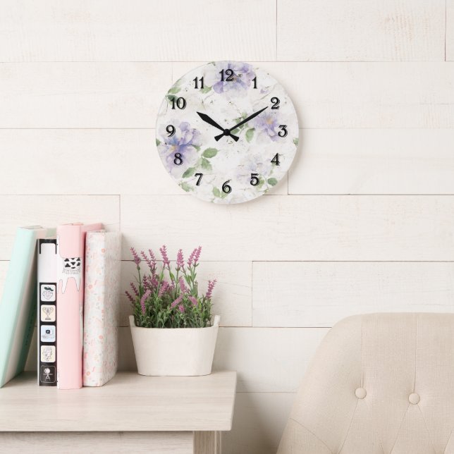 Reloj Redondo Grande Flores de lavanda morada bonitas (Sala de lectura)