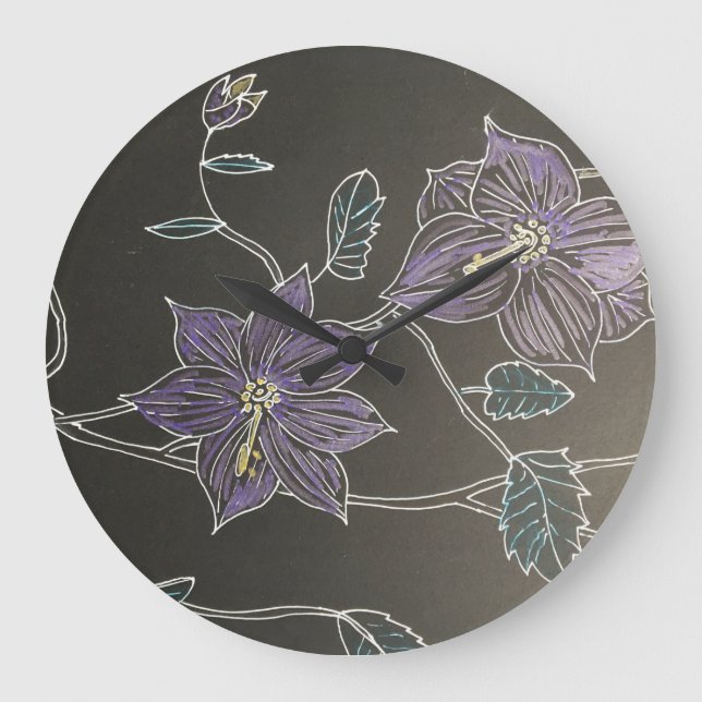 Reloj Redondo Grande Flores de Lila (Anverso)