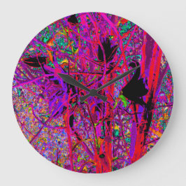 Reloj Redondo Grande Flores de lirio oriental arcoiris abstracto trippy