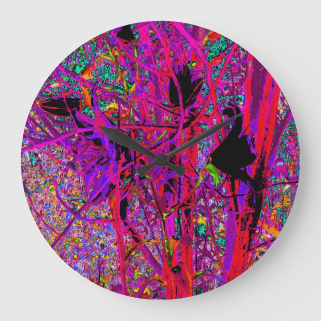 Reloj Redondo Grande Flores de lirio oriental arcoiris abstracto trippy (Anverso)