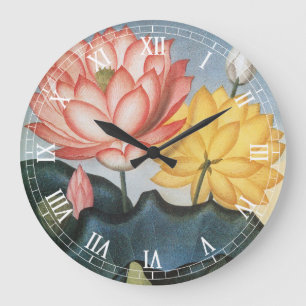 Reloj Redondo Grande Flores de Lotus de época, el sagrado bean egipcio