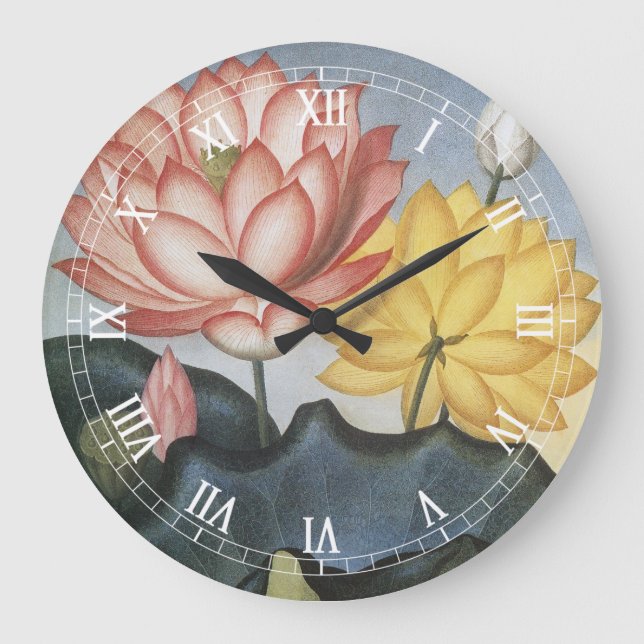 Reloj Redondo Grande Flores de Lotus de época, el sagrado bean egipcio (Anverso)