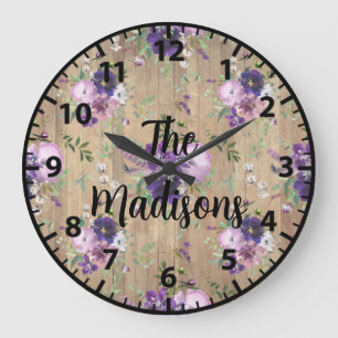 Reloj Redondo Grande Flores de madera rústica personalizadas elegantes