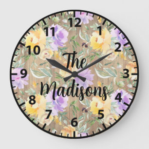 Reloj Redondo Grande Flores de madera rústica personalizadas rosas amar