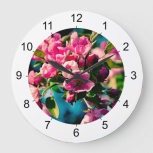 Reloj Redondo Grande Flores de manzana de cangrejo rosa