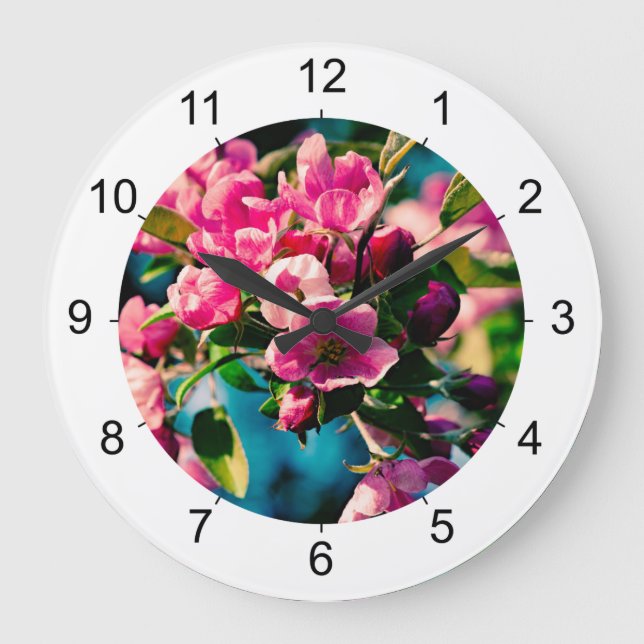 Reloj Redondo Grande Flores de manzana de cangrejo rosa (Anverso)