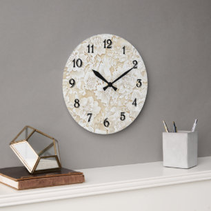 Reloj Redondo Grande Flores de marfil crema