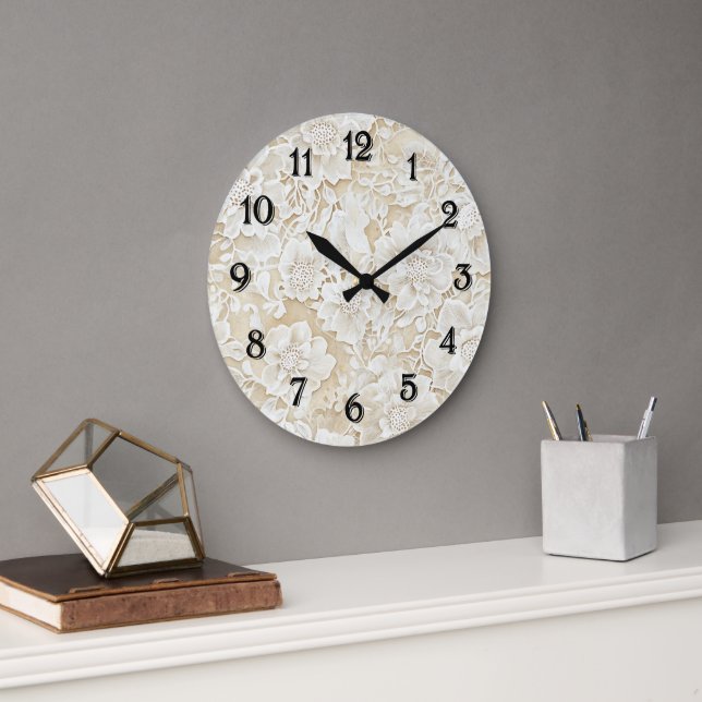 Reloj Redondo Grande Flores de marfil crema (Oficina)