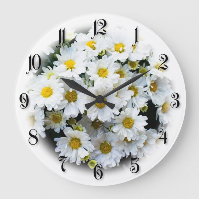 Reloj Redondo Grande Flores de margarita blanca (Anverso)