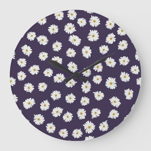 Reloj Redondo Grande Flores de margarita: pequeño patrón sin costuras. (Anverso)
