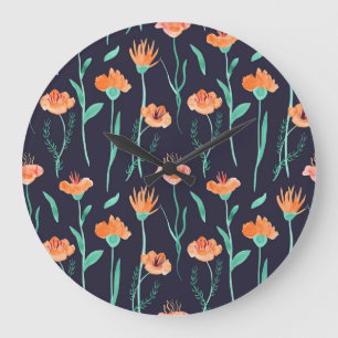 Reloj Redondo Grande Flores de Naranja de fantasía: Patrón de color de 