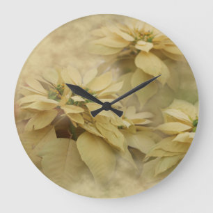 Reloj Redondo Grande Flores de Nochebuena de color crema Arte Digital