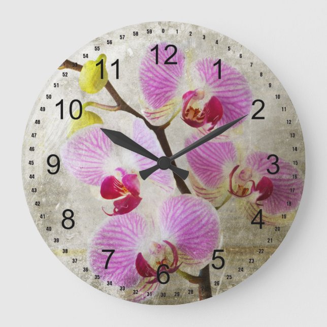 Reloj Redondo Grande Flores de orquídeas (Anverso)