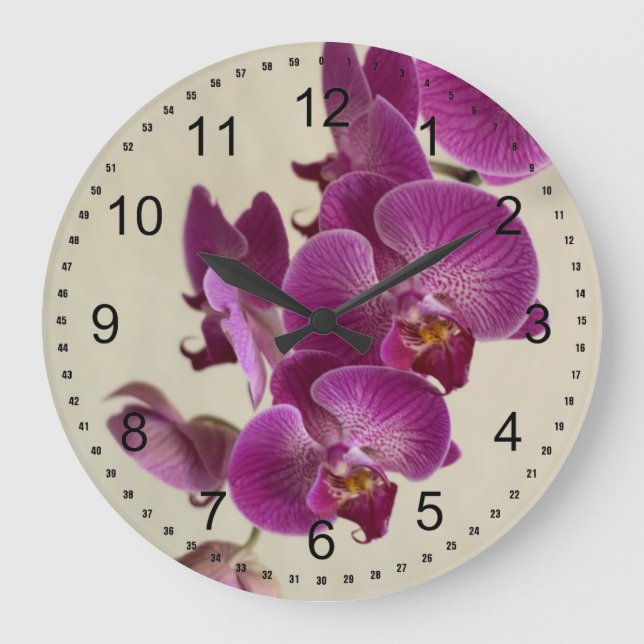 Reloj Redondo Grande Flores de orquídeas rosas (Anverso)