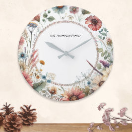 Reloj Redondo Grande Flores de Otoño Elegantes Flores Naturales Persona