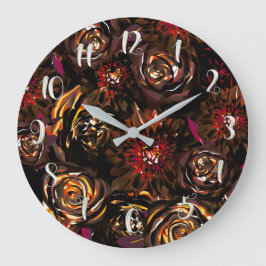 Reloj Redondo Grande Flores de otoño resplandor jardín oscuro 