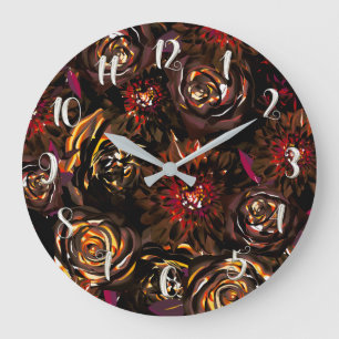 Reloj Redondo Grande Flores de otoño resplandor jardín oscuro 