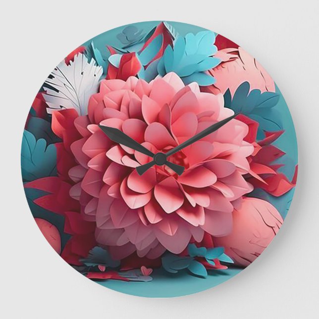 Reloj Redondo Grande flores de papel 3d (Anverso)