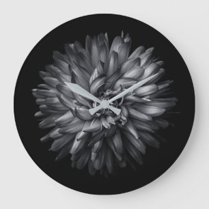 Reloj Redondo Grande Flores De Patio Trasero En Blanco Y Negro 20
