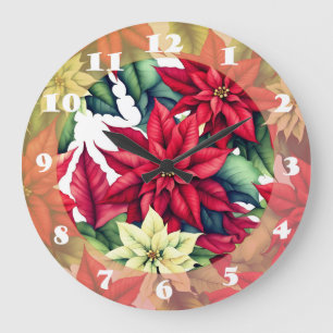 Reloj Redondo Grande Flores de Poinsettia