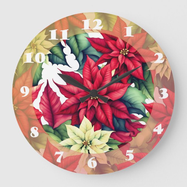 Reloj Redondo Grande Flores de Poinsettia (Anverso)