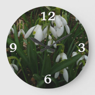 Reloj Redondo Grande Flores de Primavera Blanca (Galanthus)