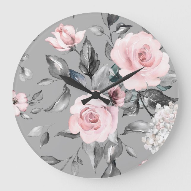 Reloj Redondo Grande Flores de primavera dibujan la mano (Anverso)