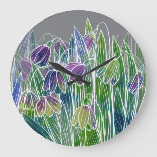 Reloj Redondo Grande Flores de primavera, hierbas, acuarela sin costura
