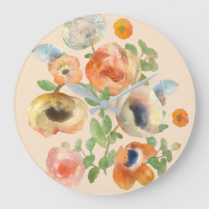Reloj Redondo Grande Flores de primavera Naranja