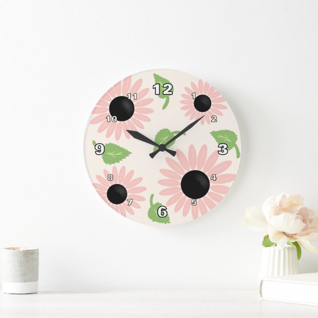 Reloj Redondo Grande Flores de primavera rosadas (Hogar)
