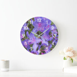 Reloj Redondo Grande Flores de Rhododendron Púrpura
