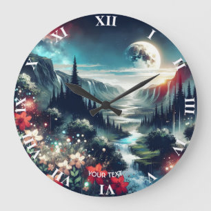 Reloj Redondo Grande Flores de río Fantasy Cute Moon