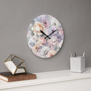 Reloj Redondo Grande Flores de Rosa Elegantes